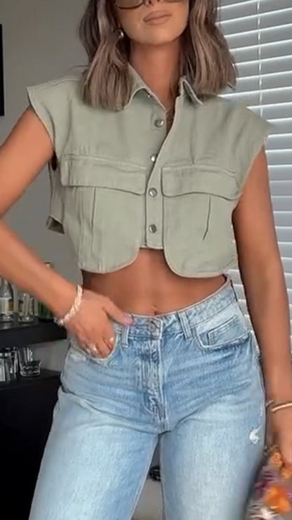 Ladies Collar Irregular Top+ Wash Pants Casual Set - MYSTERYBOXS