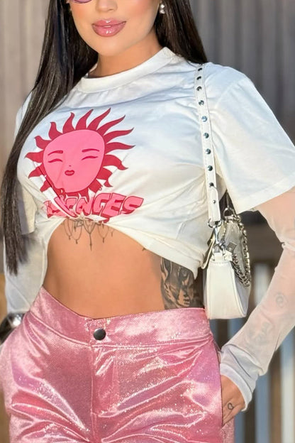 Ladies Round Neck Printed Top and Pants Casual Set - MYSTERYBOXS