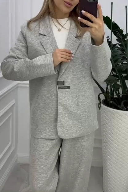 Women Collar Jacket+ Pants Commuting Style Set - MYSTERYBOXS