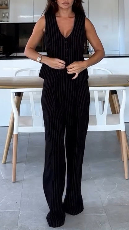 Ladies Vertical Stripe Temperament Casual Suit - MYSTERYBOXS