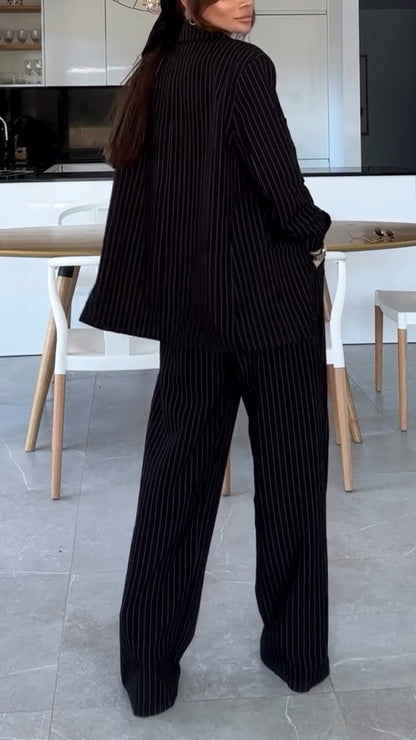 Ladies Vertical Stripe Temperament Casual Suit - MYSTERYBOXS