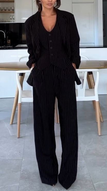 Ladies Vertical Stripe Temperament Casual Suit - MYSTERYBOXS