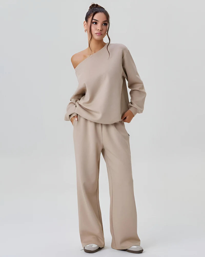 Off-shoulder casual fashion two-piece suit