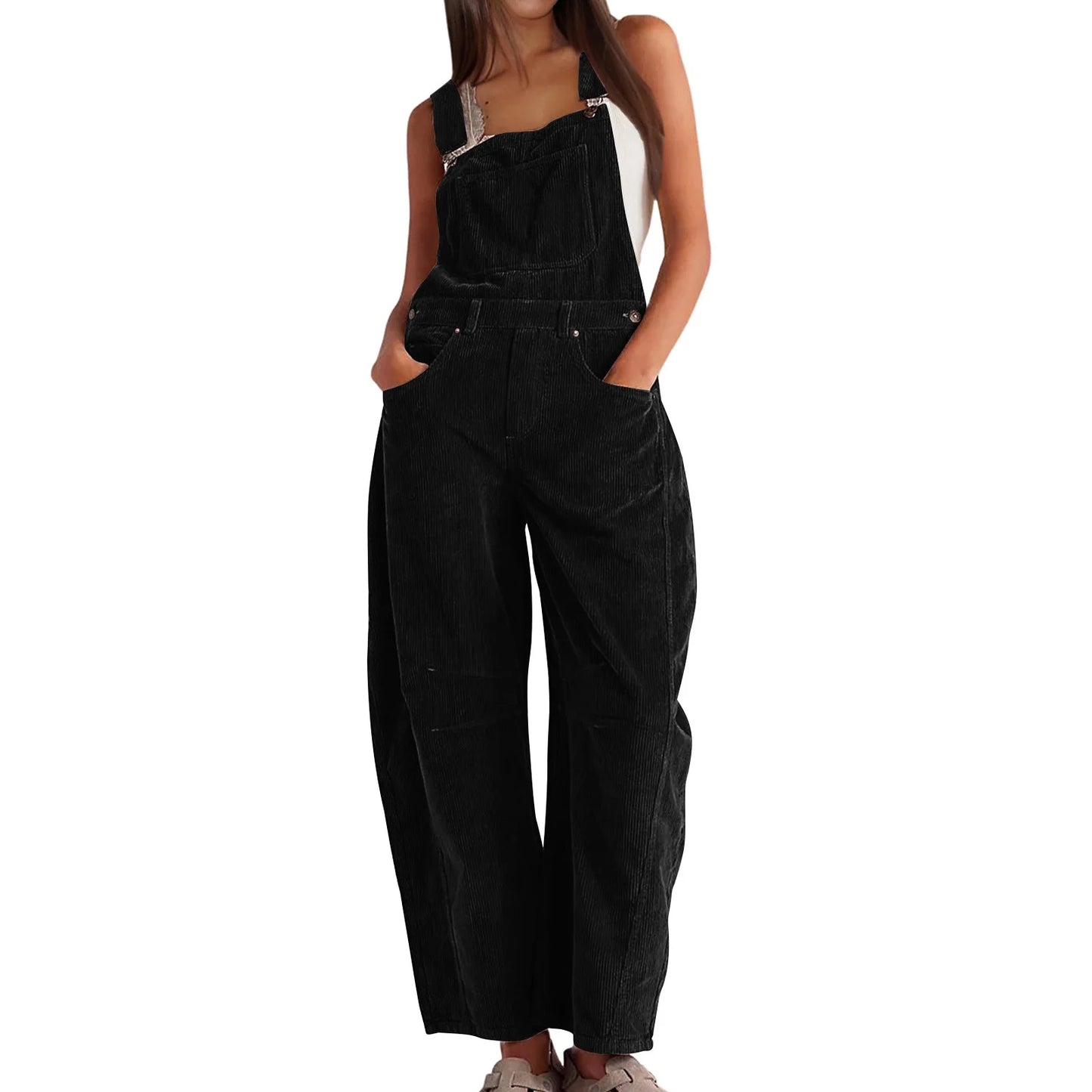 Adjustable corduroy jumpsuit with pockets