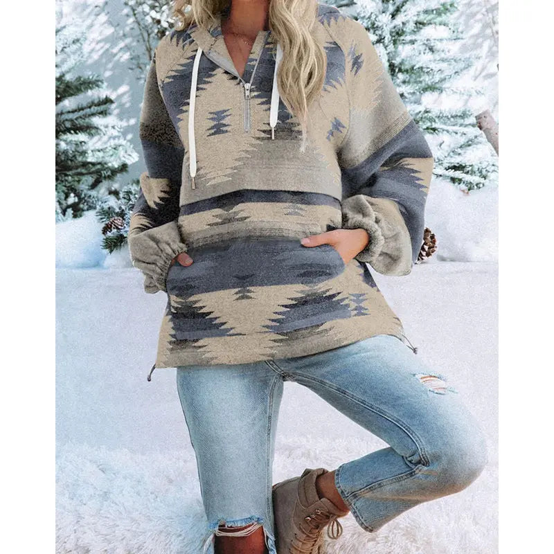 Loose zipper sports hoodie top