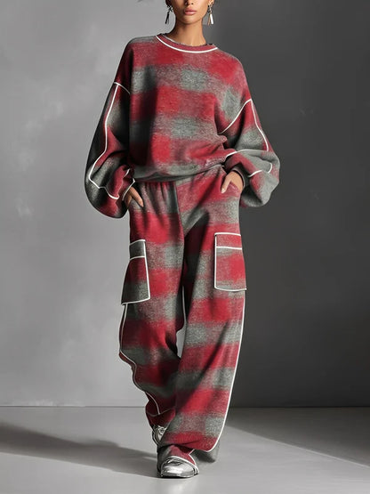 Vintage Loose Sweatshirt and Wide-Leg Pants Set - MYSTERYBOXS