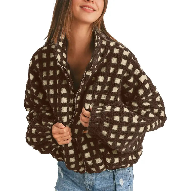 Women’s Plaid Fleece Sherpa Jacket