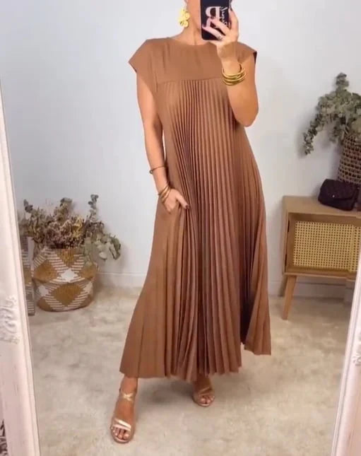 💕Women's pleated dress in solid color👗