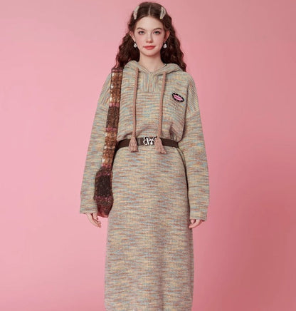 Autumn and winter colorful hooded sweater dress - MYSTERYBOXS