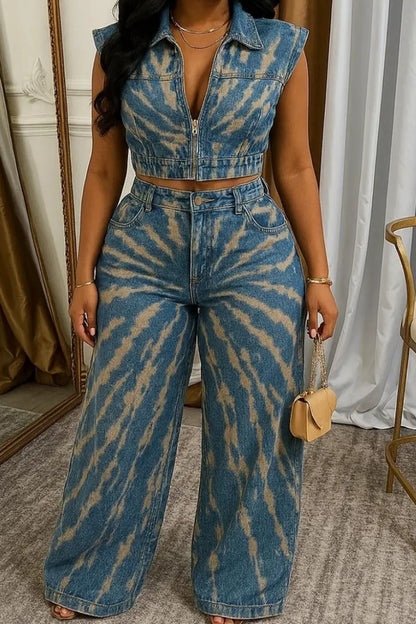Women's Collar Zipper Short Top+pants Casual Set - MYSTERYBOXS