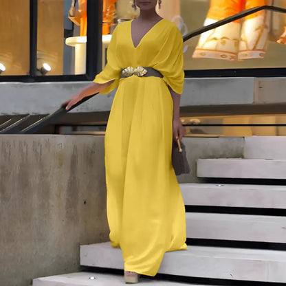 Women's V-Neck Half Sleeve Ruched Jumpsuit - MYSTERYBOXS