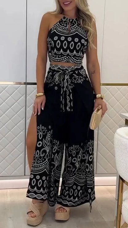 Women's Vintage Printed Holiday Casual Three-Piece Suits - MYSTERYBOXS