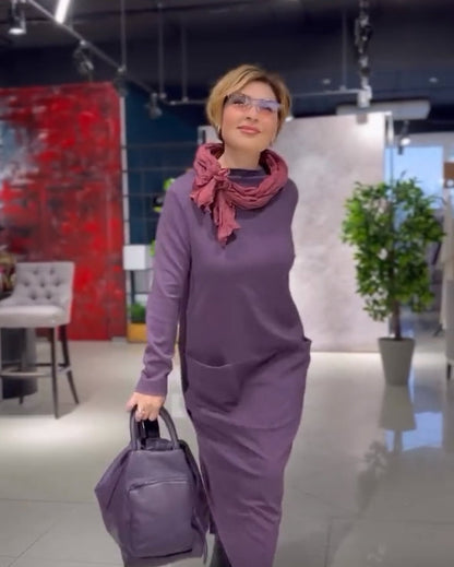 Loose thickened turtleneck dress with pockets - MYSTERYBOXS