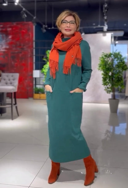 Loose thickened turtleneck dress with pockets - MYSTERYBOXS