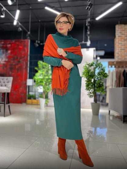 Loose thickened turtleneck dress with pockets - MYSTERYBOXS