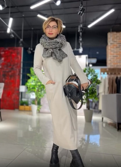 Loose thickened turtleneck dress with pockets - MYSTERYBOXS