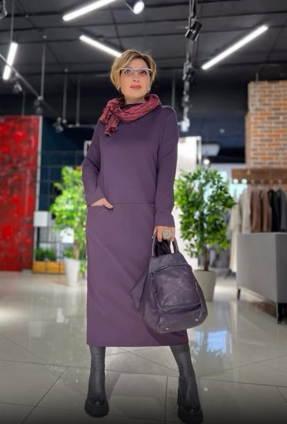 Loose thickened turtleneck dress with pockets - MYSTERYBOXS