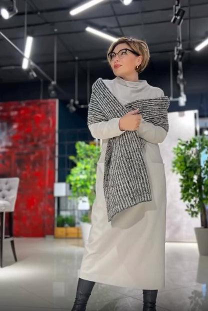 Loose thickened turtleneck dress with pockets - MYSTERYBOXS