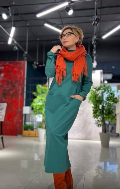 Loose thickened turtleneck dress with pockets - MYSTERYBOXS