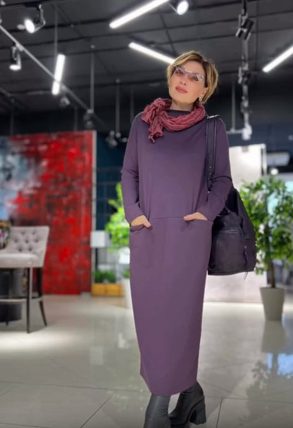 Loose thickened turtleneck dress with pockets - MYSTERYBOXS
