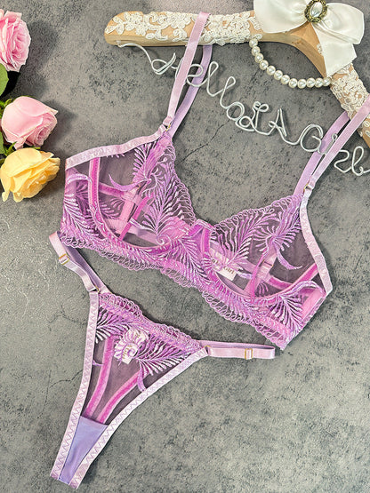 Puple Elegant Essence Embroidery Lingerie Set - MYSTERYBOXS