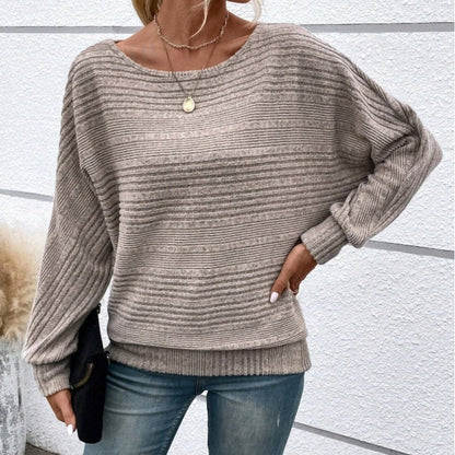 【Autumn and winter hot styles】Solid Round-Neck Striped Top with Long Sleeves