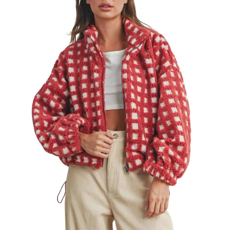 Women’s Plaid Fleece Sherpa Jacket