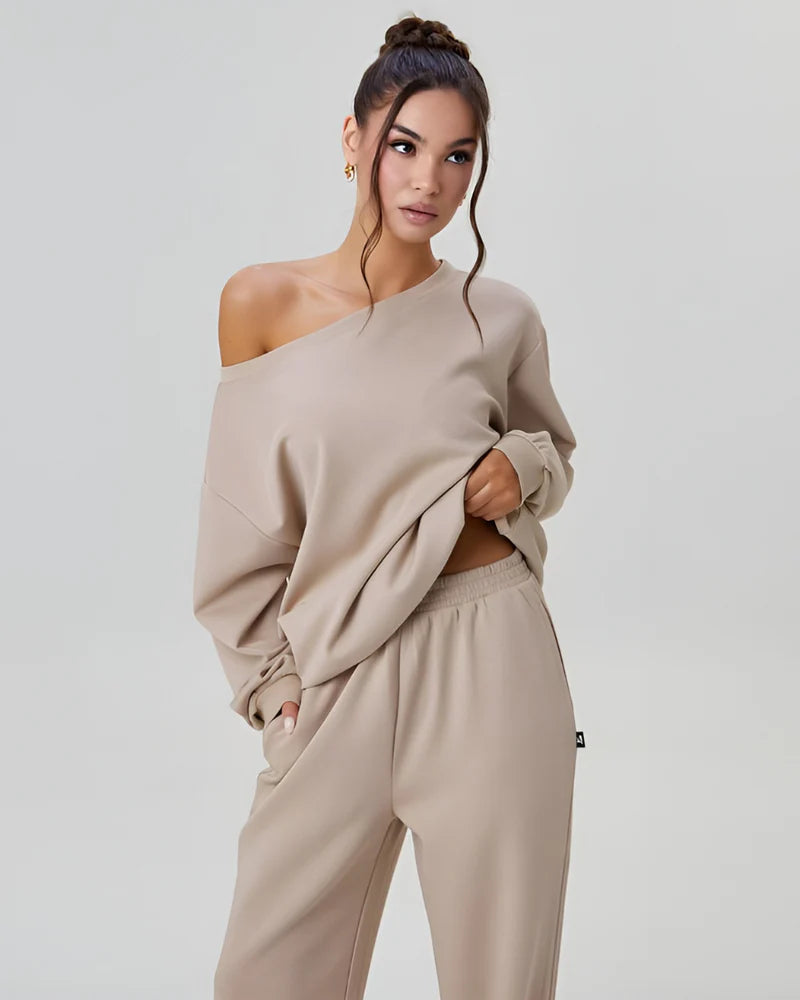 Off-shoulder casual fashion two-piece suit