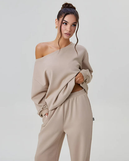 Off-shoulder casual fashion two-piece suit