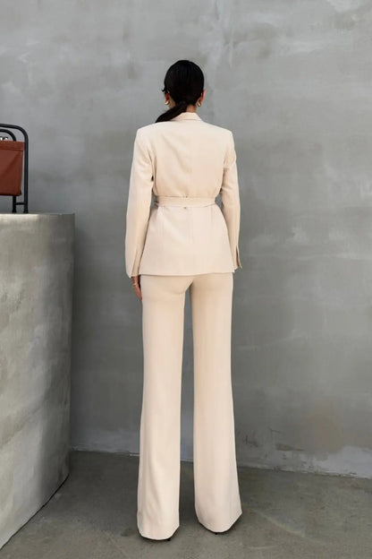 Ladies' Double Belted Blazer Jacket and Trouser Set - MYSTERYBOXS