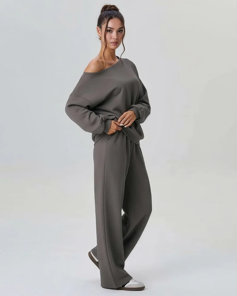 Off-shoulder casual fashion two-piece suit