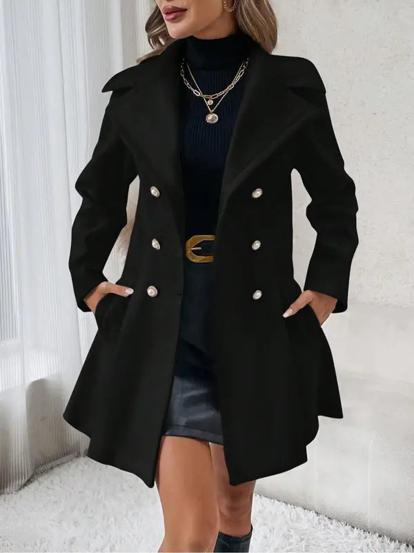 Women’s Elegant Double-Button Lapel Overcoat