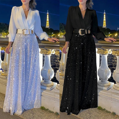 Sequined Long-Sleeve One-Piece trousers Set - MYSTERYBOXS
