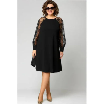 Lace Patchwork Dress with Long Sleeves and Round Neck - MYSTERYBOXS