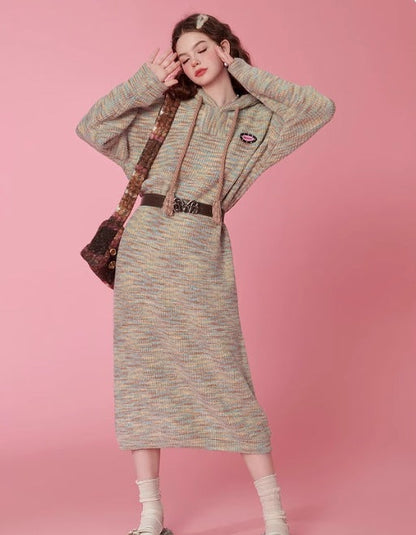 Autumn and winter colorful hooded sweater dress - MYSTERYBOXS