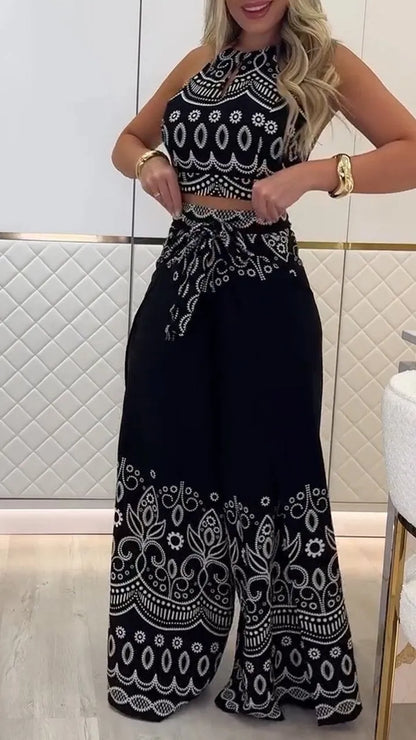 Women's Vintage Printed Holiday Casual Three-Piece Suits - MYSTERYBOXS