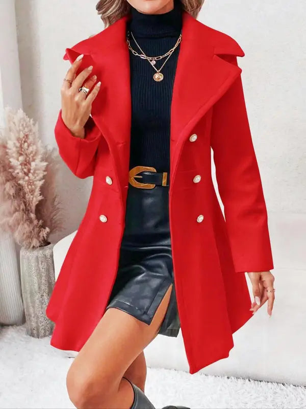 Women’s Elegant Double-Button Lapel Overcoat