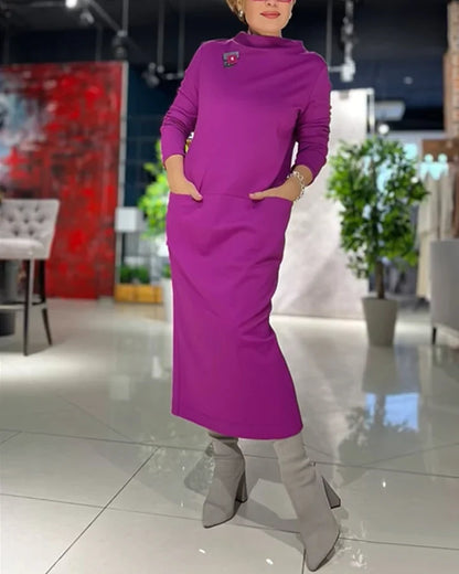 Loose thickened turtleneck dress with pockets - MYSTERYBOXS