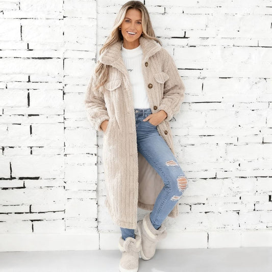 Autumn and winter collared long-sleeved fleece coat