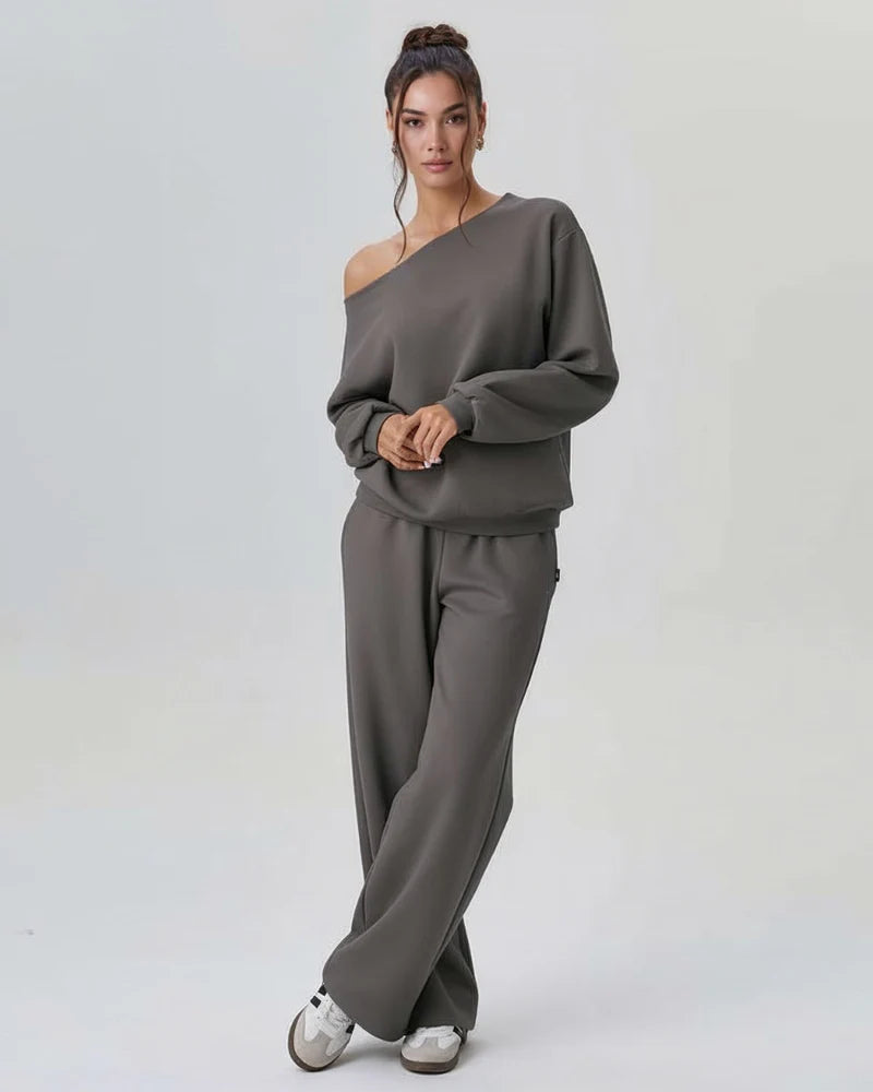 Off-shoulder casual fashion two-piece suit