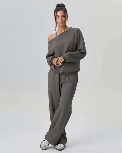 Off-shoulder casual fashion two-piece suit