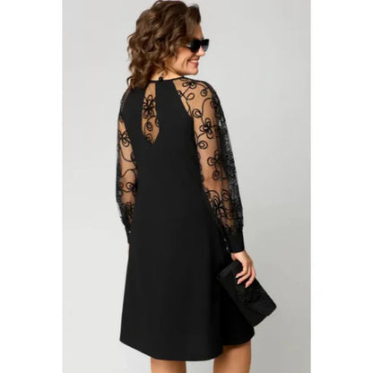 Lace Patchwork Dress with Long Sleeves and Round Neck - MYSTERYBOXS