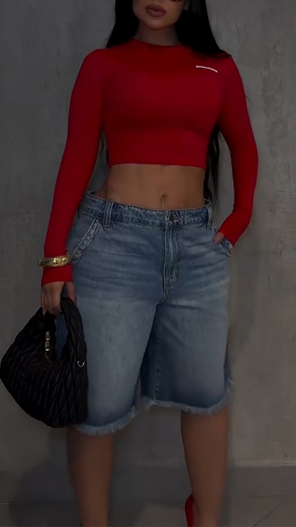 Ladies Round Neck Slim Fit Top+ Wash Pants Casual Set - MYSTERYBOXS