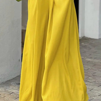 Women's Puff Sleeve Plunge Wide Leg Jumpsuit - MYSTERYBOXS