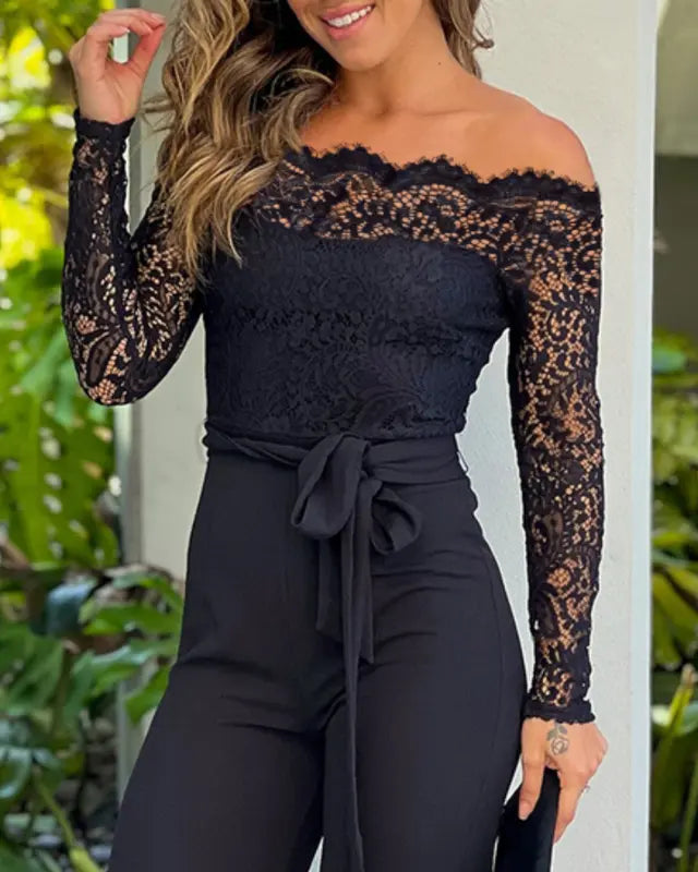 Elegant Off-Shoulder Lace Tied Jumpsuit