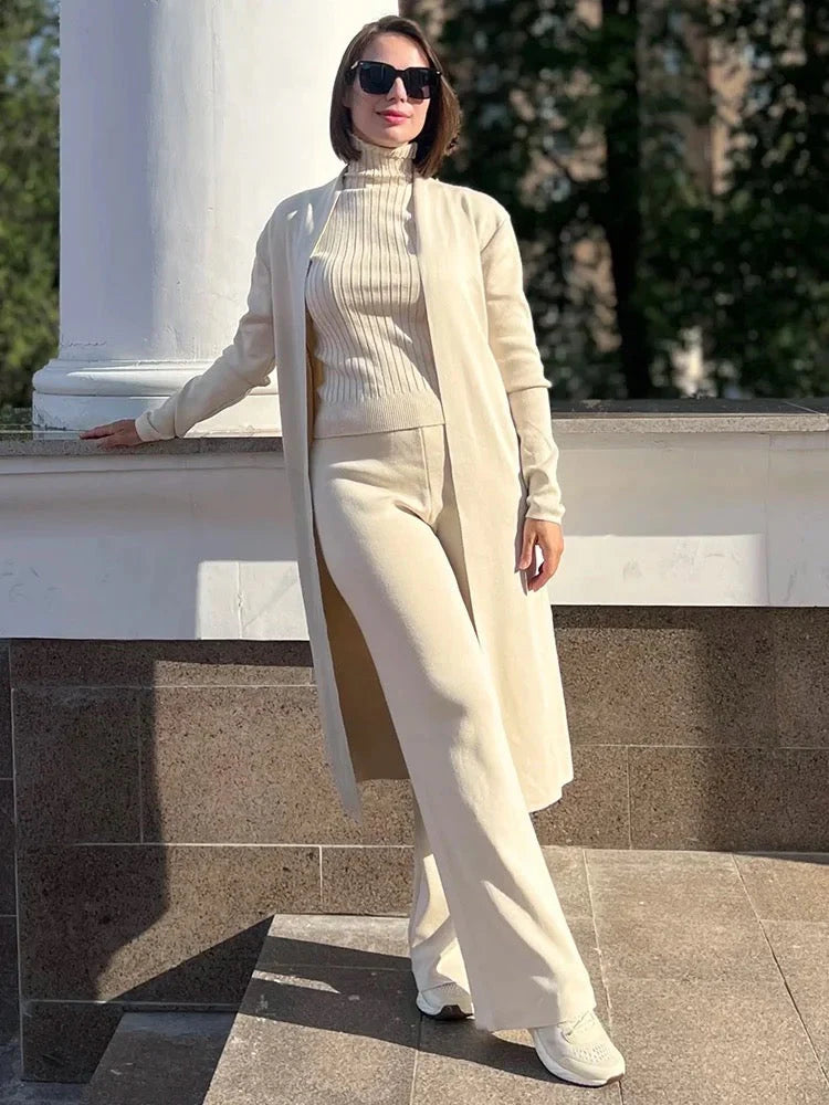 Turtle Neck Knit Tank 3-Piece Cardigan Set