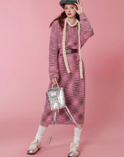 Autumn and winter colorful hooded sweater dress - MYSTERYBOXS