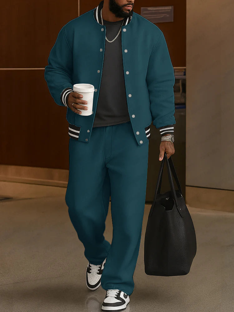 Classic Striped Trim Jacket Pants Set