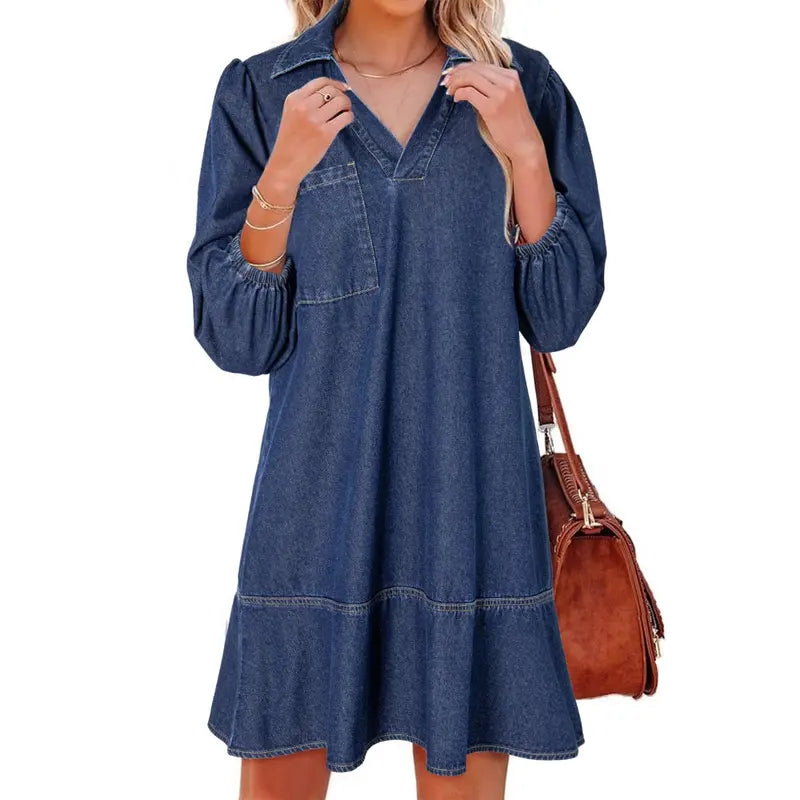 V-neck cropped denim dress