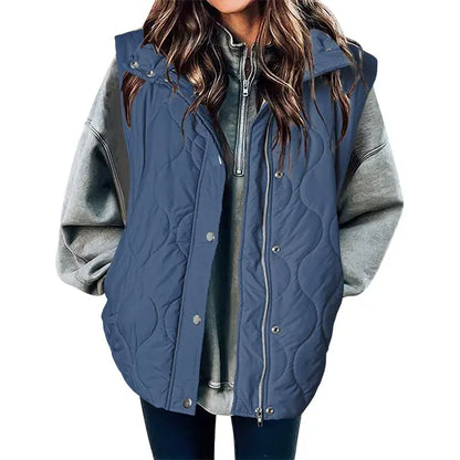 Stand-up collar sleeveless quilted jacket